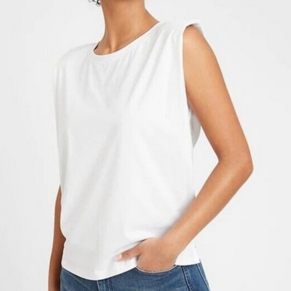 NWT Banana Republic Oversized Sweater Tank with Padded Shoulders - White, Size L - Picture 1 of 6